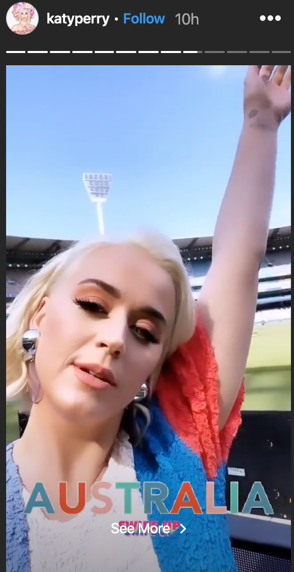 شجعت كاتي بيري المشجعين على مشاهدة كأس العالم للكريكيت للسيدات في ملبورن بأستراليا في قصة على إنستغرام. (Instagram / Katy Perry)