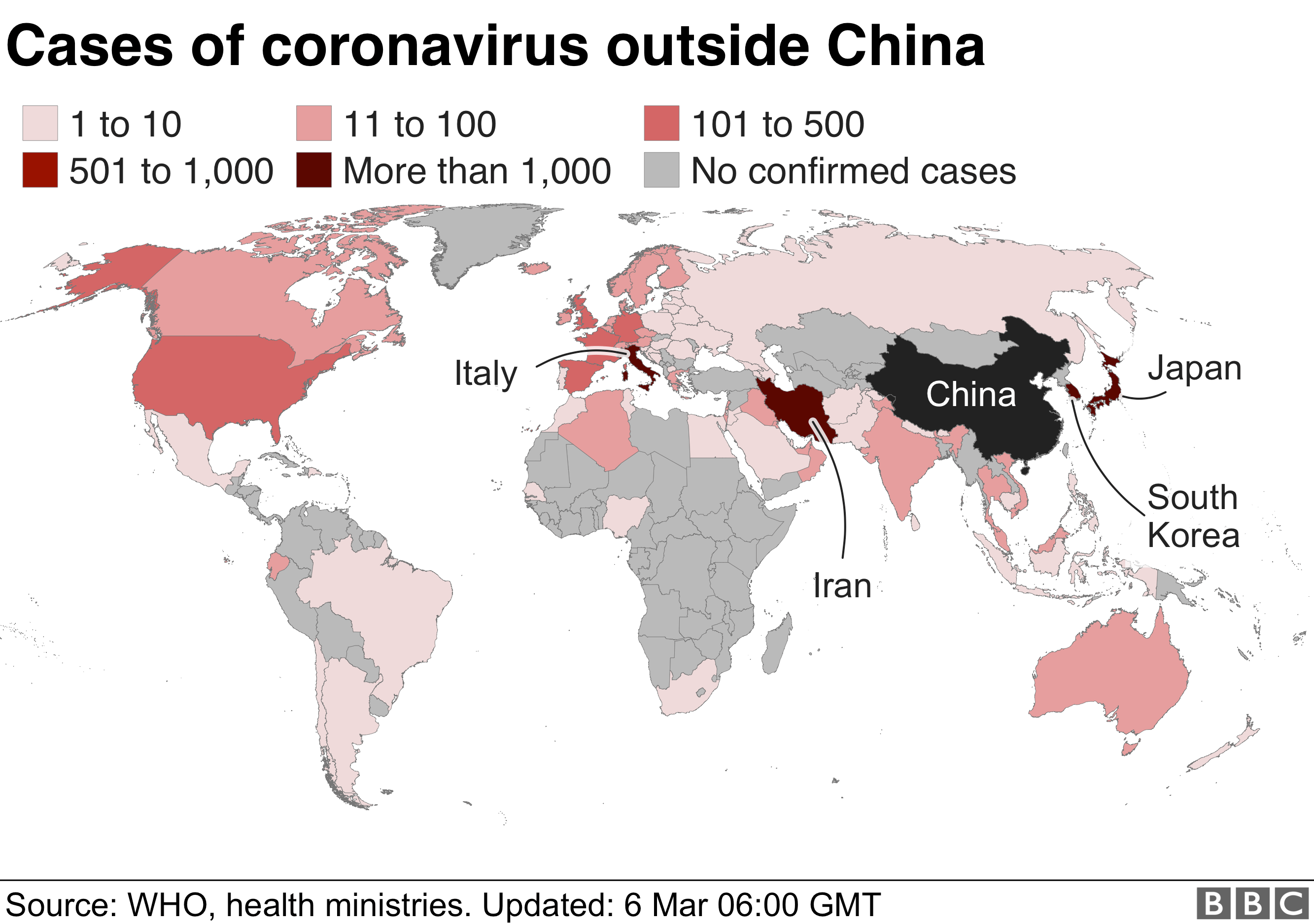 خريطة عالمية للفيروسات المنتشرة في 6 مارس