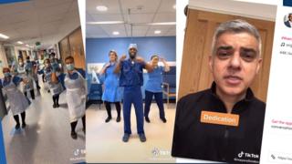 يظهر مركب مركب من ثلاثة أجزاء الممرضات يرقصن ، مع عمدة لندن صادق خان في رسالة فيديو لهم أيضًا